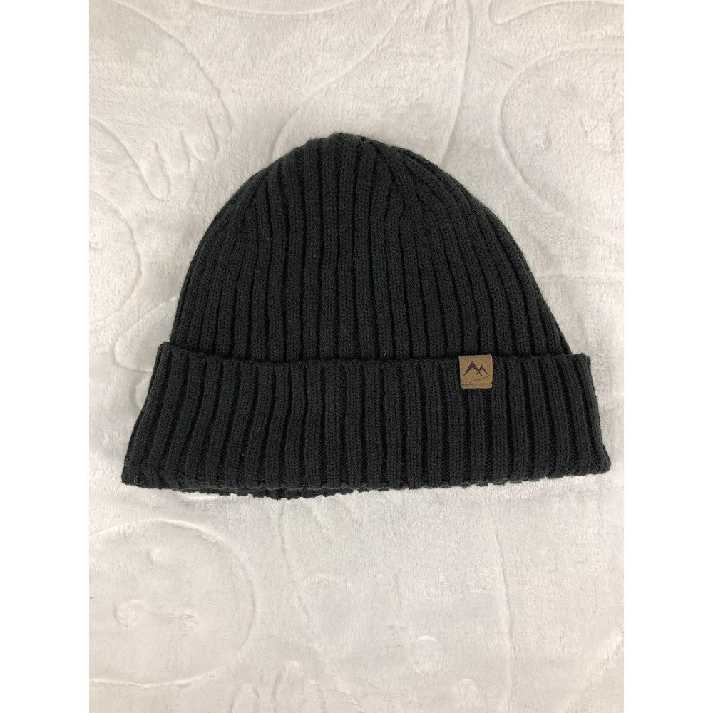 Mountain Logo‎ Hat Beanie Rib Knit Cuffed Mens One Size Charcoal Recycled Winter
